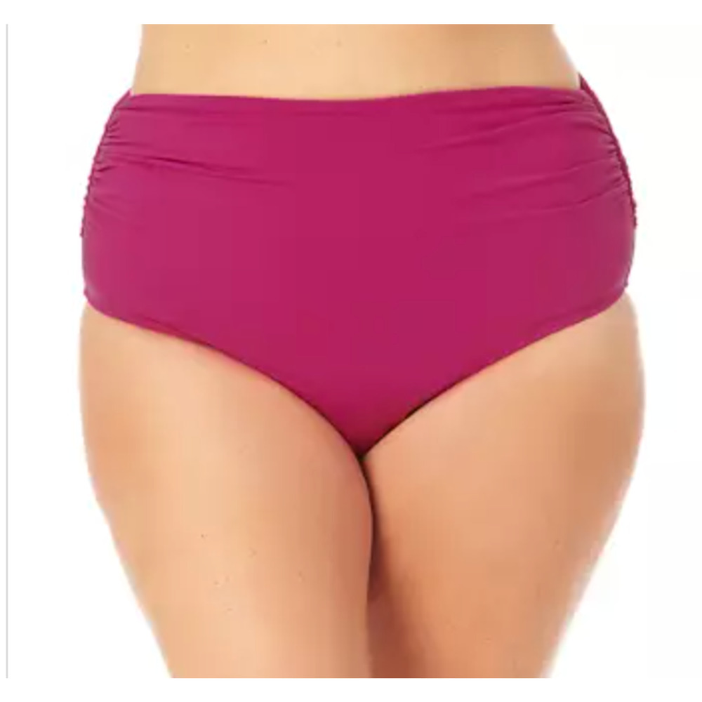Anne Cole Plus Size Shirred High Waist Swim Bottoms Berry Purple 20W 2X NWT